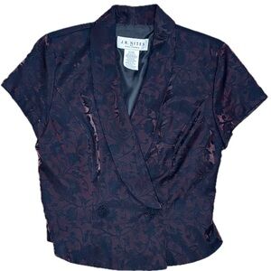 Vintage Red Black Floral Short Sleeve Blazer Jacket Size 8 Goth Dark Romance